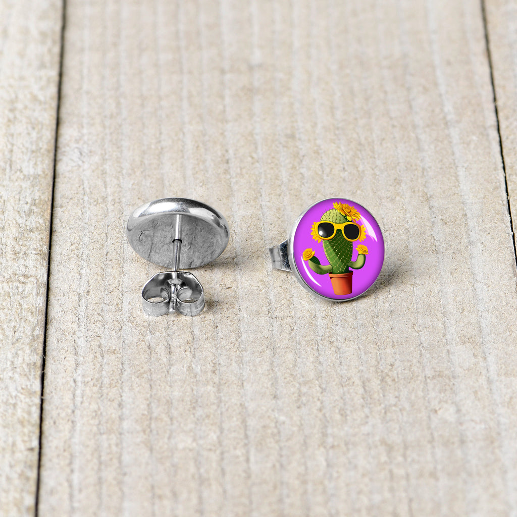 BodyCandy Sunflower Cactus Stud Earrings by Onyx O — back view