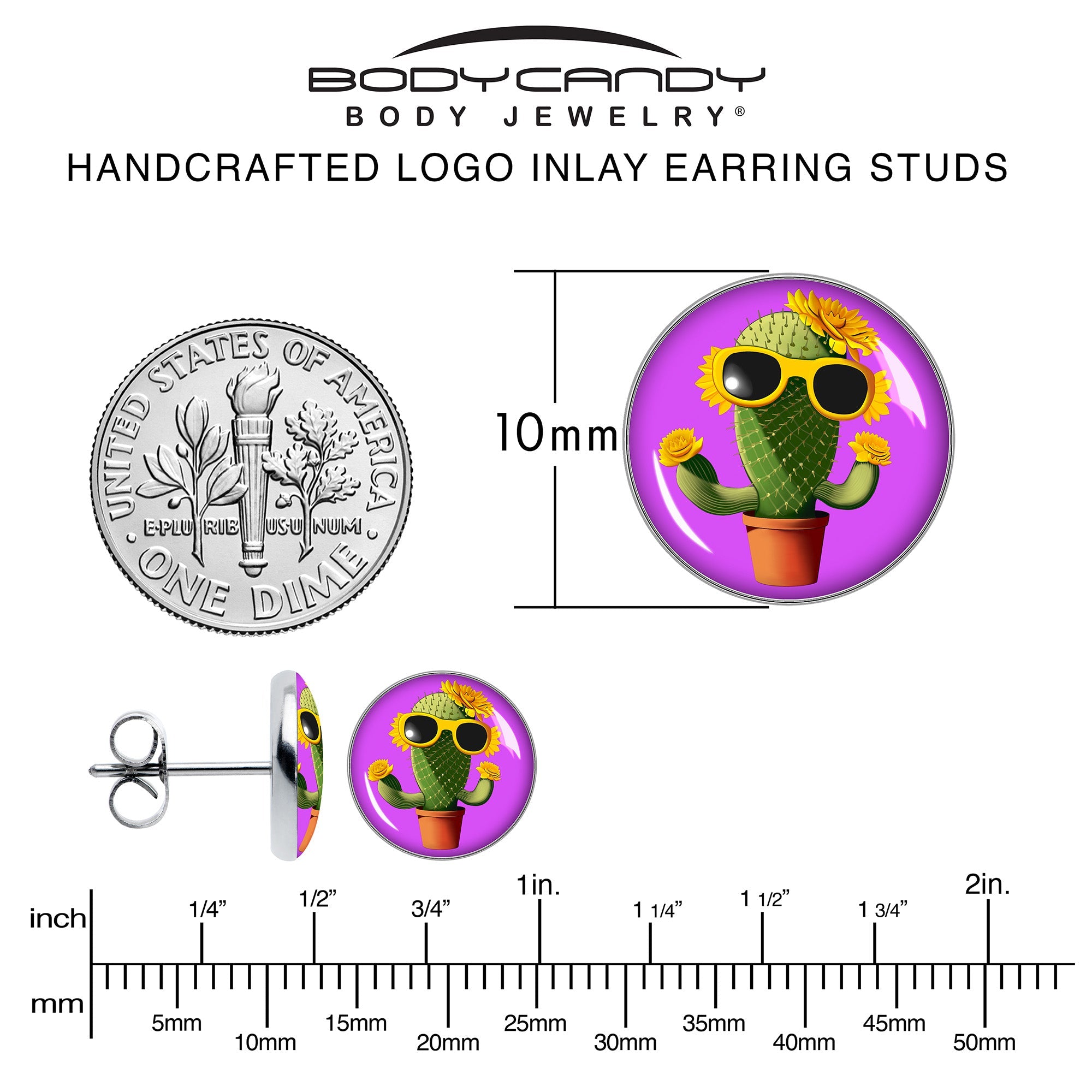 BodyCandy Sunflower Cactus Stud Earrings by Onyx O — alternative angle