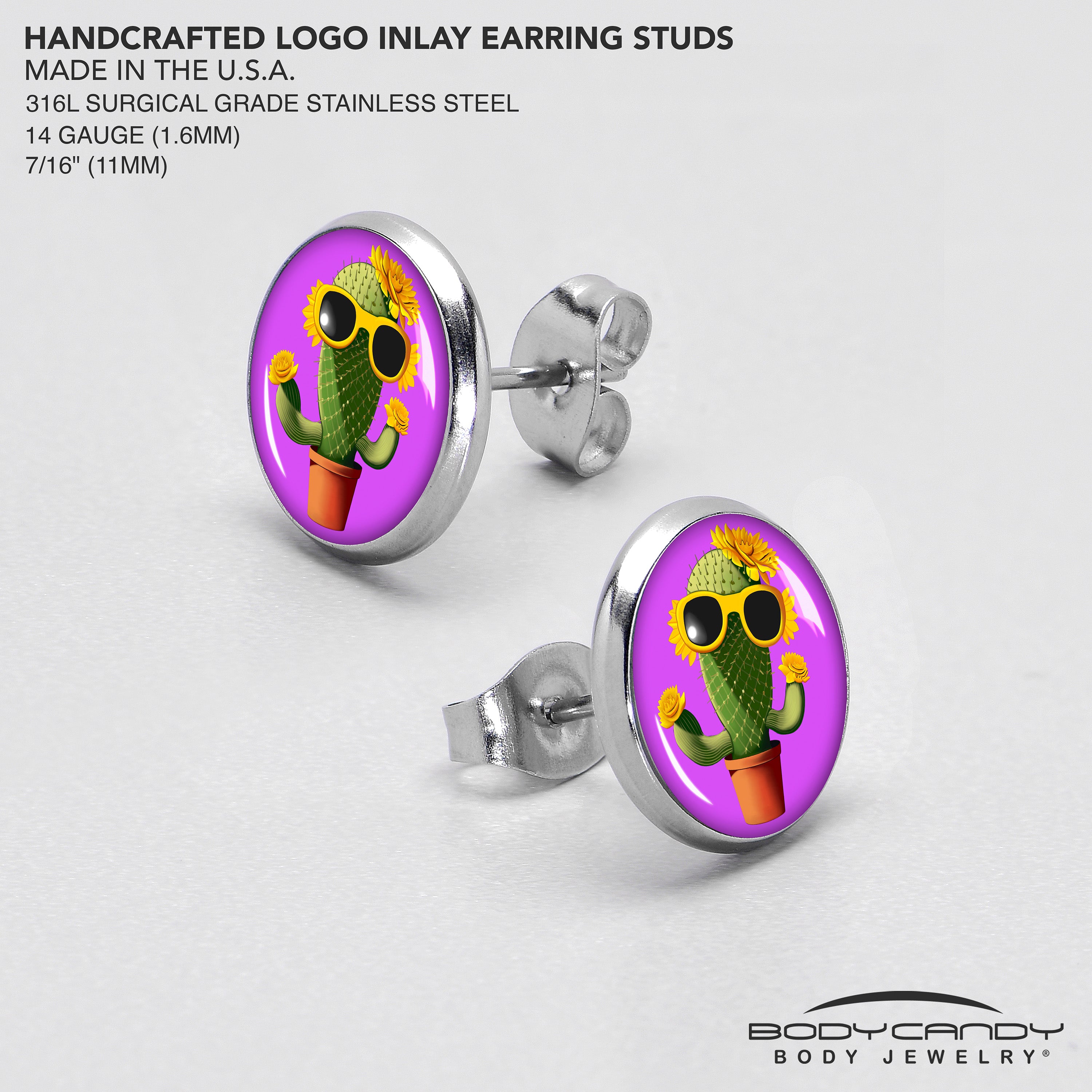 BodyCandy Sunflower Cactus Stud Earrings by Onyx O — in-use photo