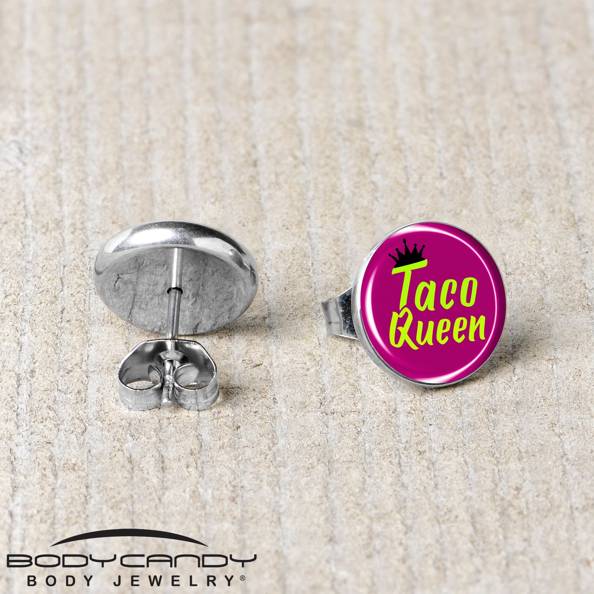 BodyCandy Taco Queen Stud Earrings by Onyx O — back view