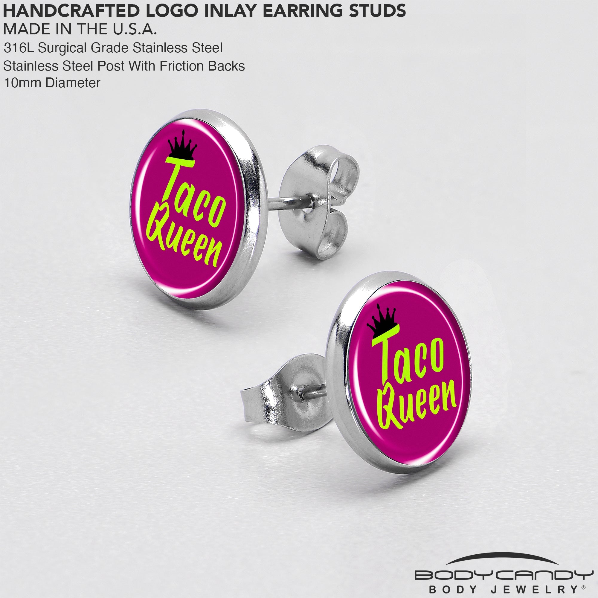 BodyCandy Taco Queen Stud Earrings by Onyx O — in-use photo