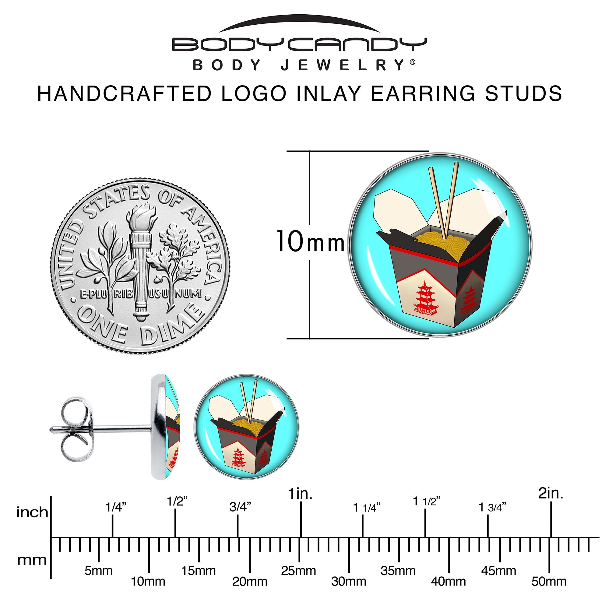 BodyCandy Chinese Take Out Stud Earrings by Onyx O — alternative angle