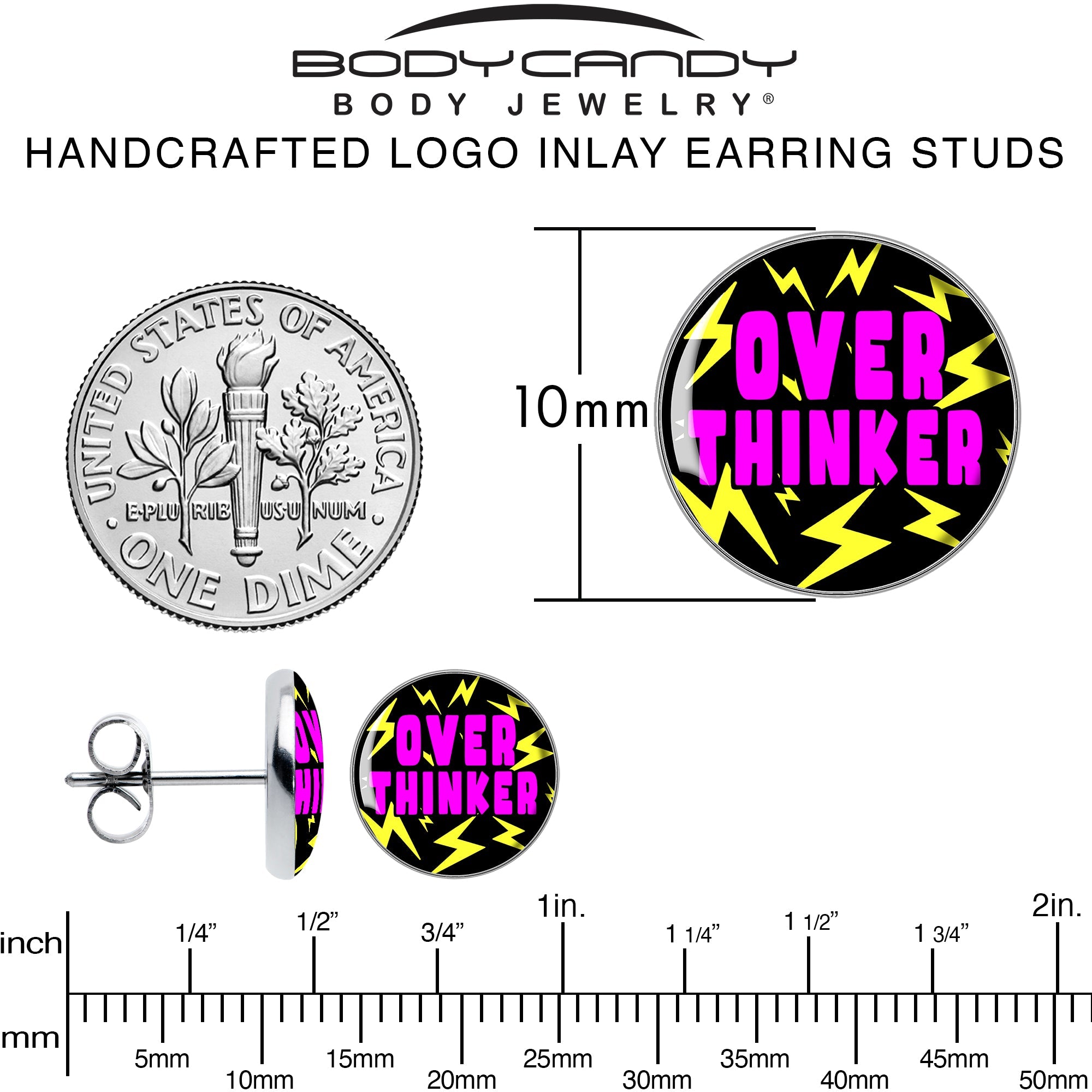 BodyCandy Over Thinker Impact Stud Earrings by Onyx O — alternative angle