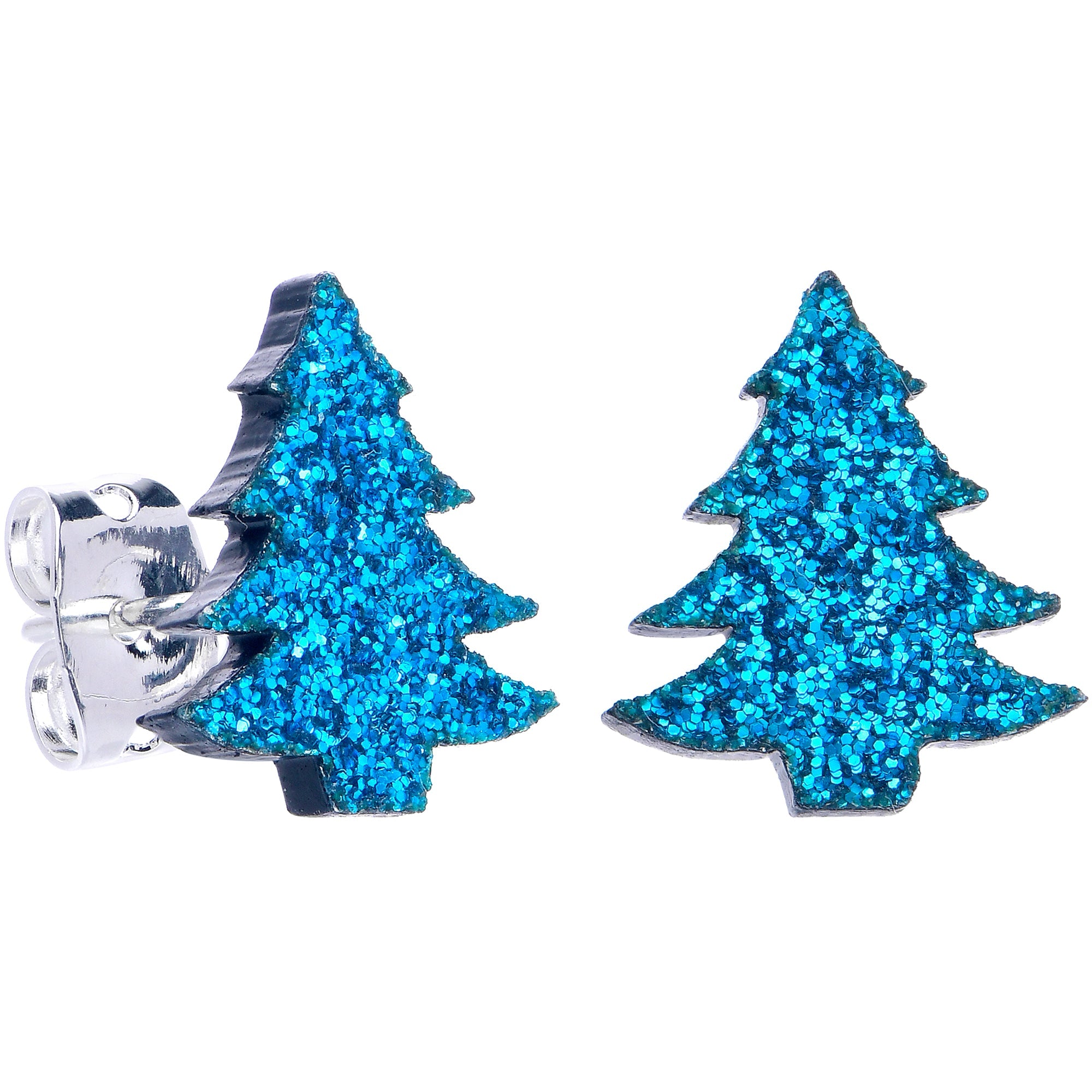 BodyCandy Aqua Blue Glitter Christmas Tree Stud Earrings by Onyx O — main product shot