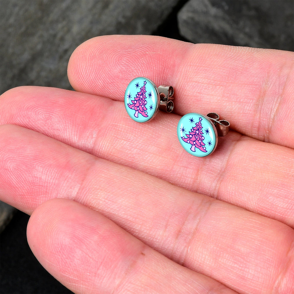 BodyCandy Pastel Christmas Tree Holiday Stud Earrings by Onyx O — detail close-up