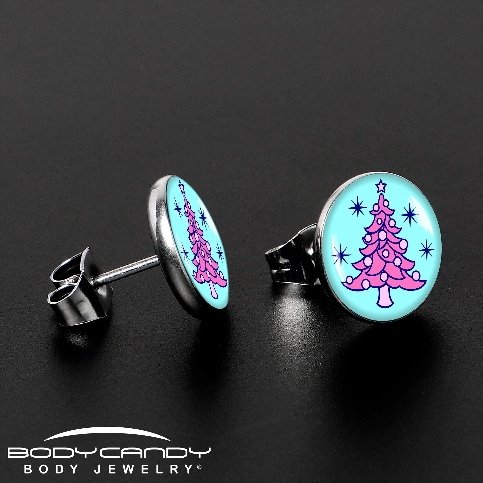 BodyCandy Pastel Christmas Tree Holiday Stud Earrings by Onyx O — lifestyle context