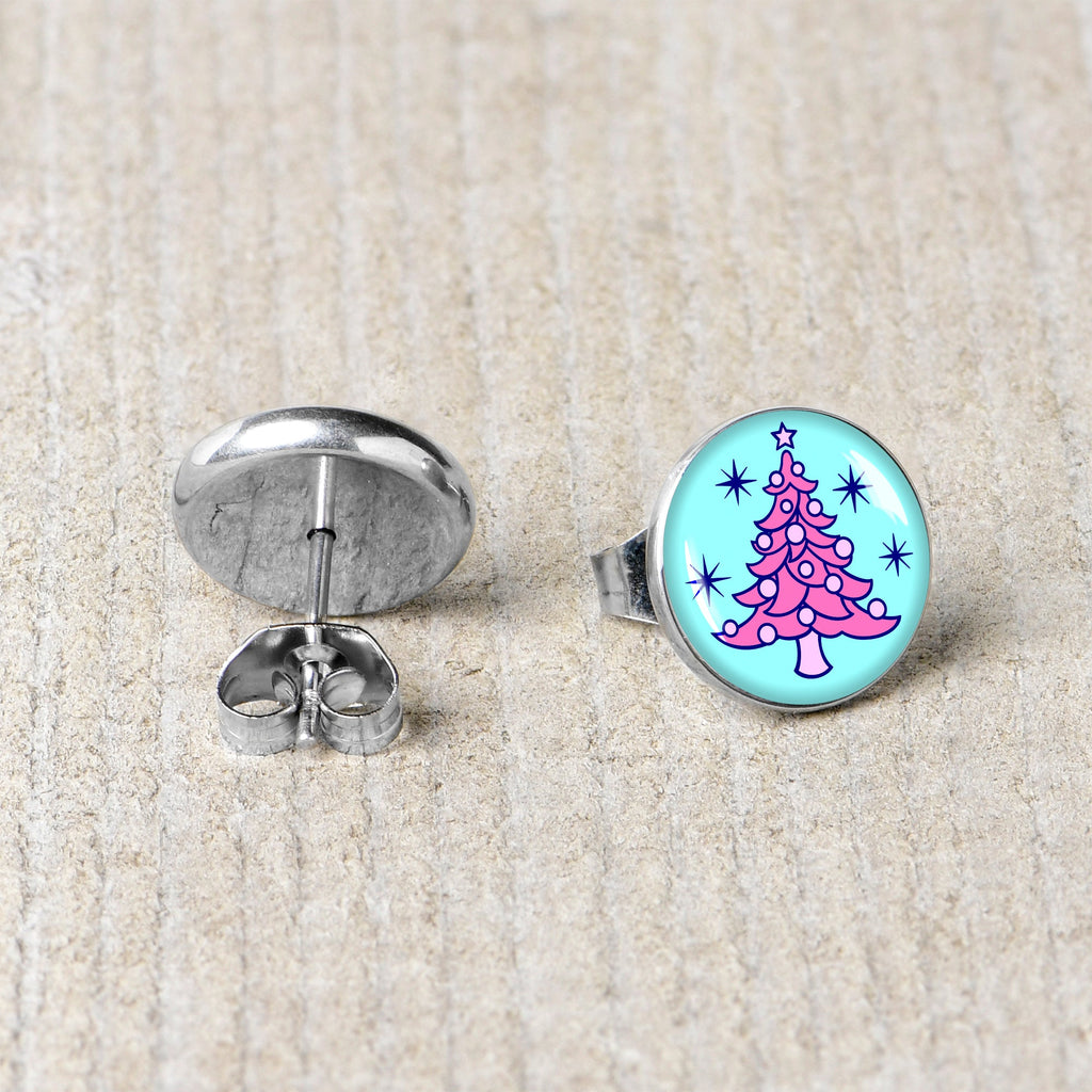 BodyCandy Pastel Christmas Tree Holiday Stud Earrings by Onyx O — back view