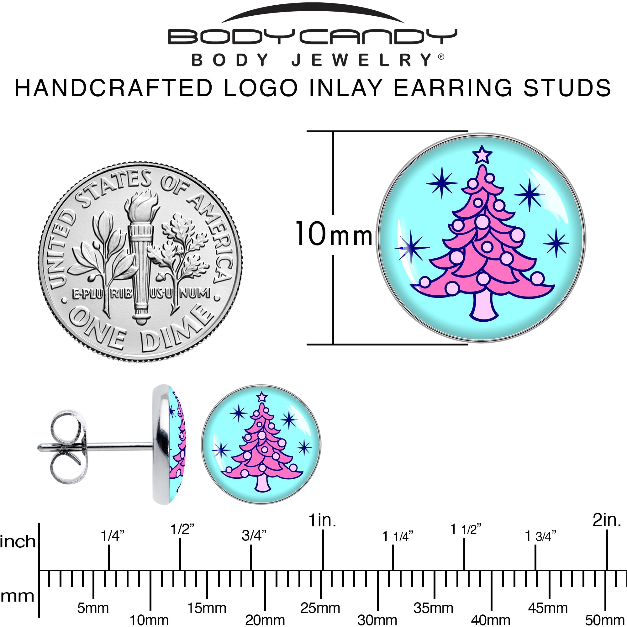 BodyCandy Pastel Christmas Tree Holiday Stud Earrings by Onyx O — alternative angle