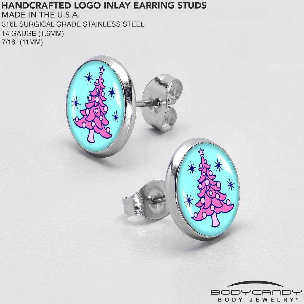 BodyCandy Pastel Christmas Tree Holiday Stud Earrings by Onyx O — in-use photo