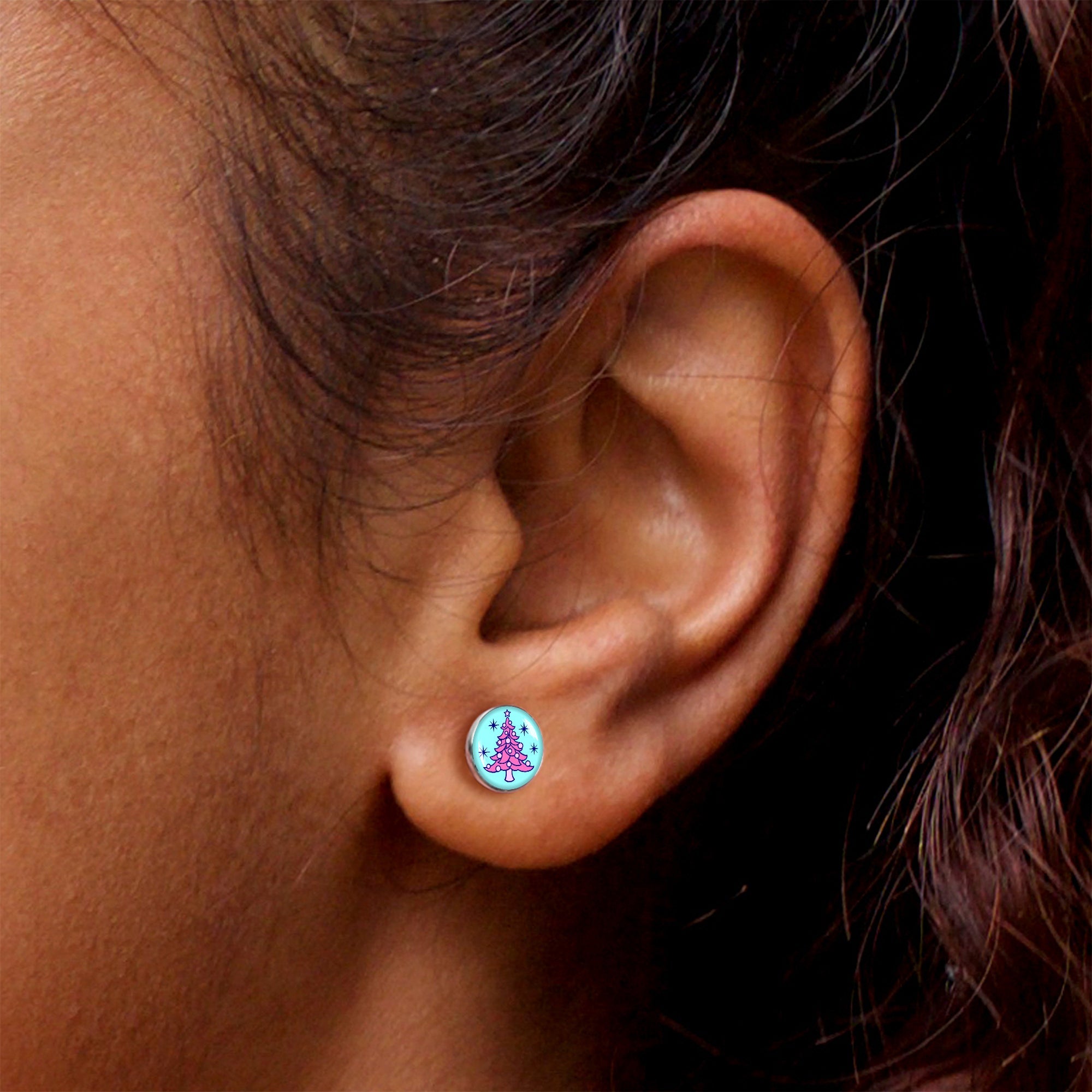 BodyCandy Pastel Christmas Tree Holiday Stud Earrings by Onyx O — size reference