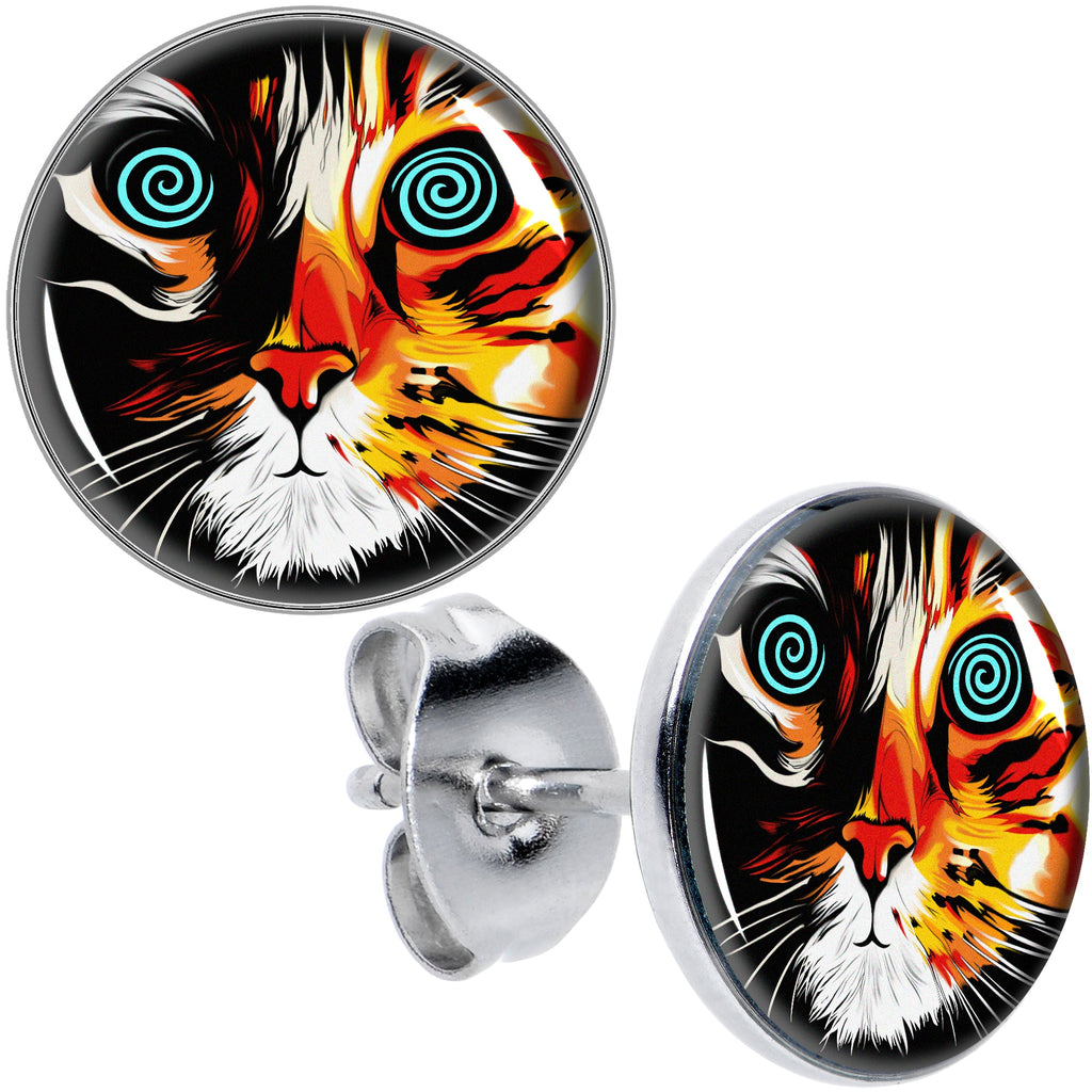 BodyCandy Colorful Trippy Cat Stud Earrings by Onyx O — main product shot
