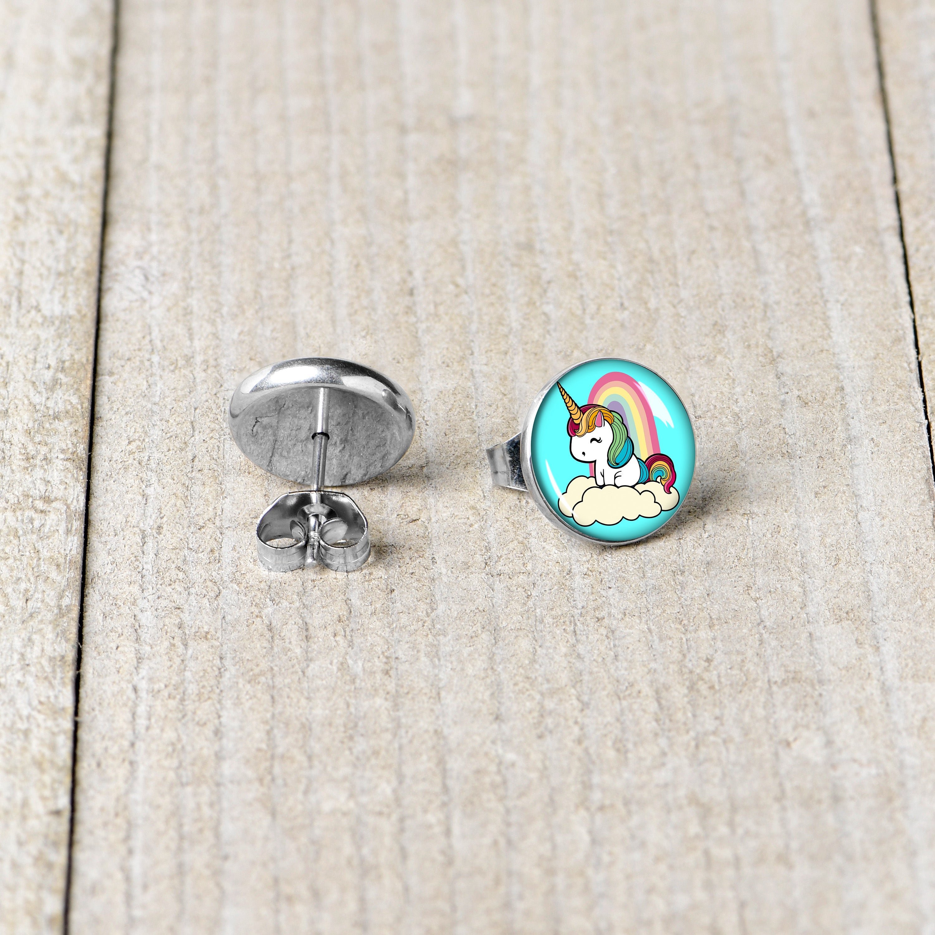 BodyCandy Rainbow Unicorn Stud Earrings by Onyx O — back view