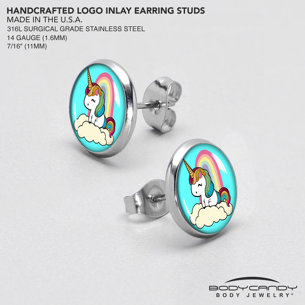 BodyCandy Rainbow Unicorn Stud Earrings by Onyx O — in-use photo