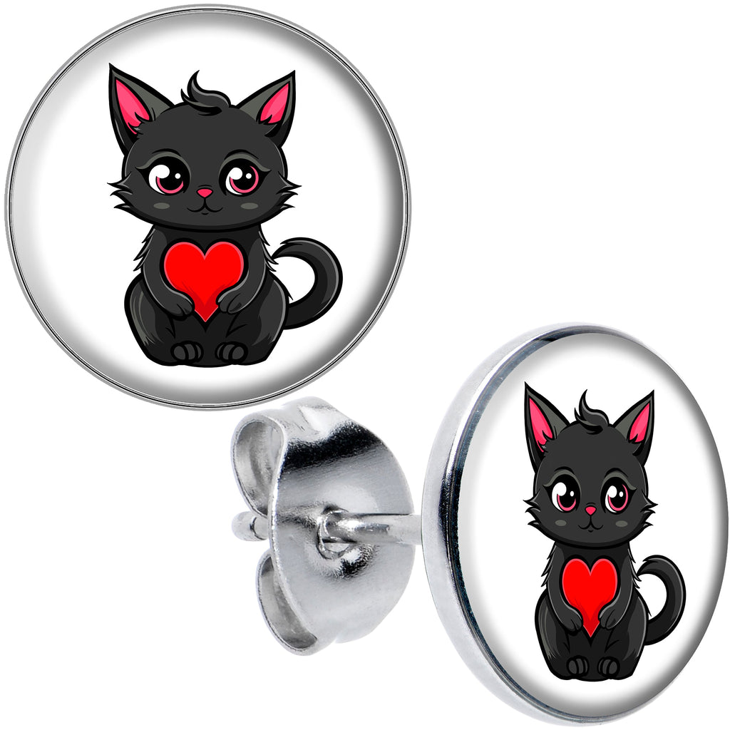BodyCandy Valentine Cat Stud Earrings by Onyx O — main product shot