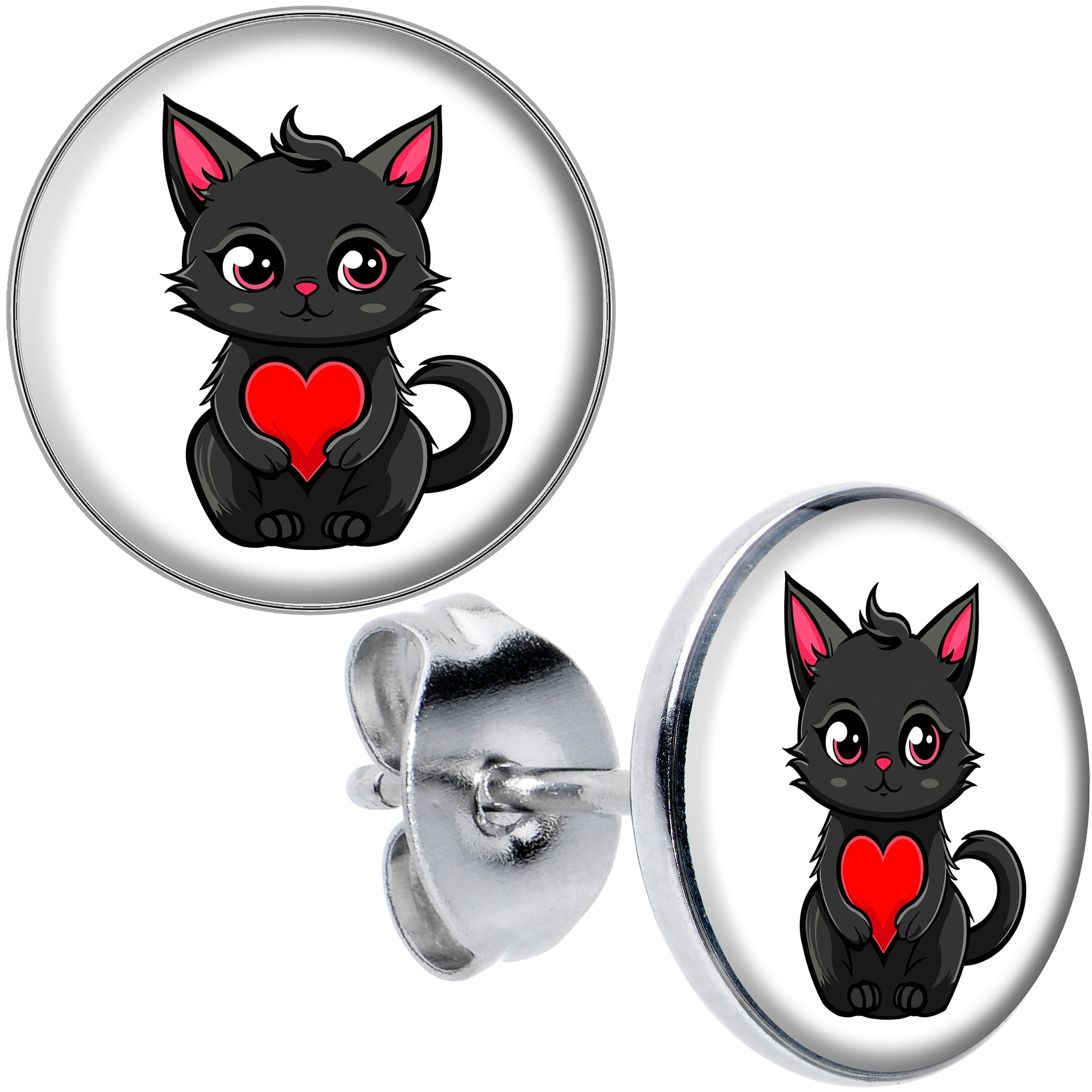 BodyCandy Valentine Cat Stud Earrings by Onyx O — main product shot