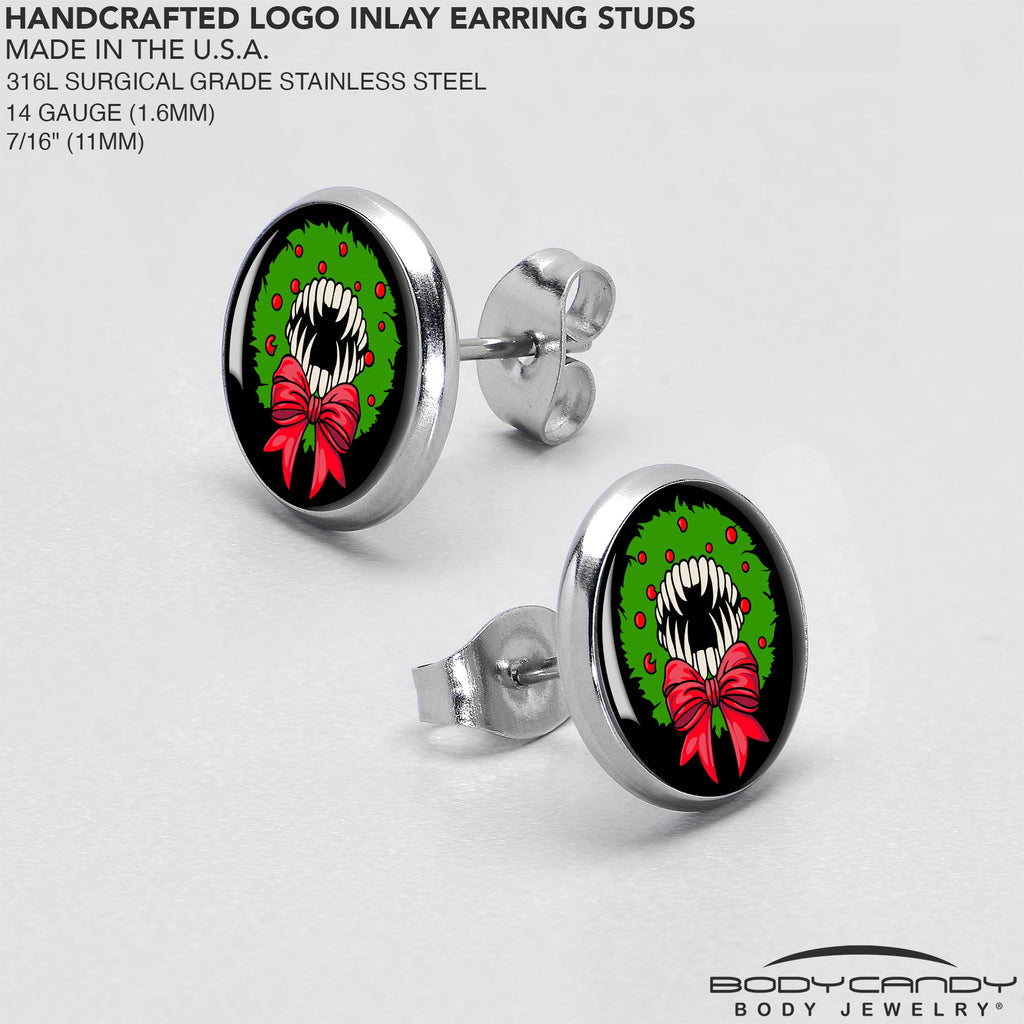 BodyCandy Holiday Vampire Wreath Stud Earrings by Onyx O — alternative angle