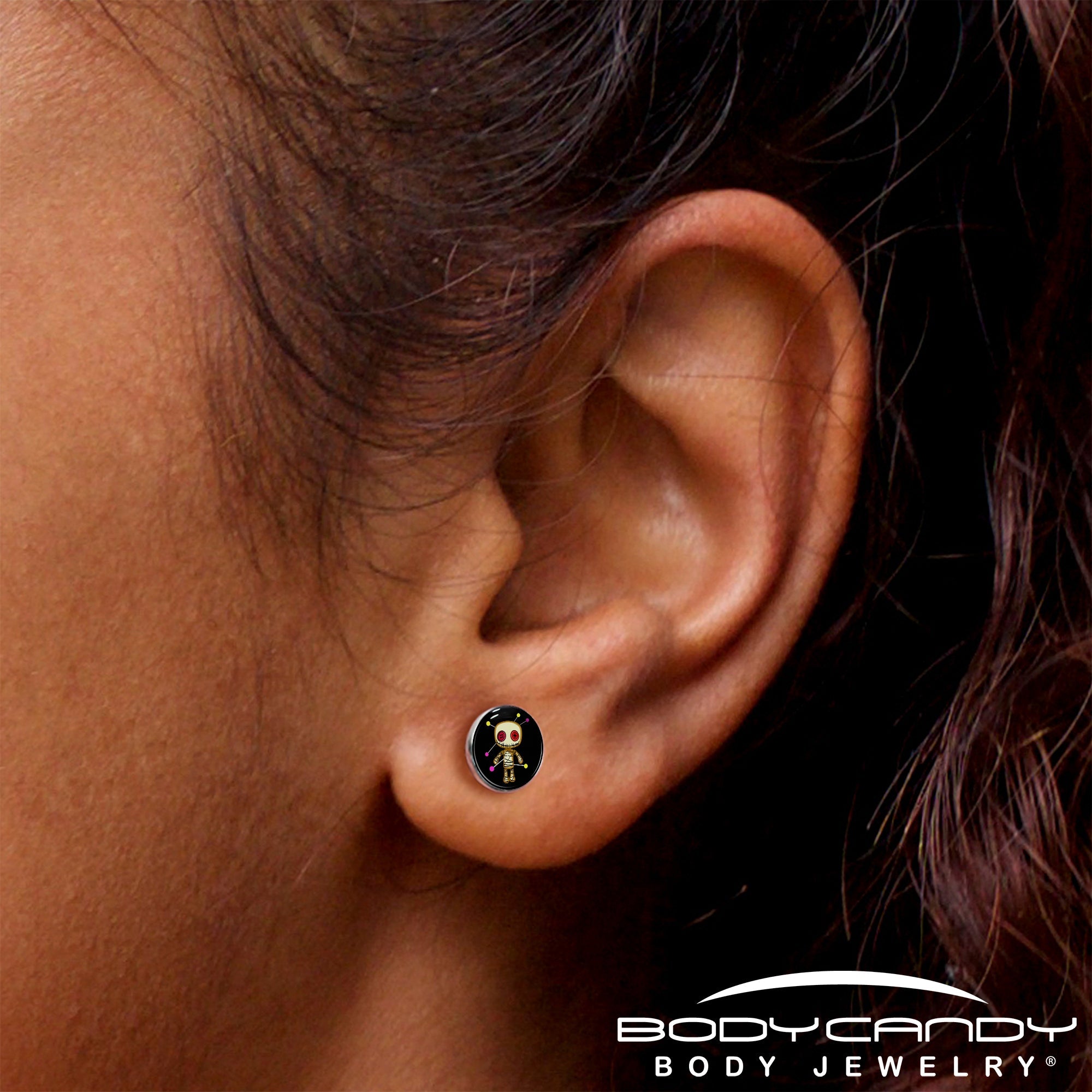 BodyCandy Voodoo Doll Stud Earrings by Onyx O — size reference
