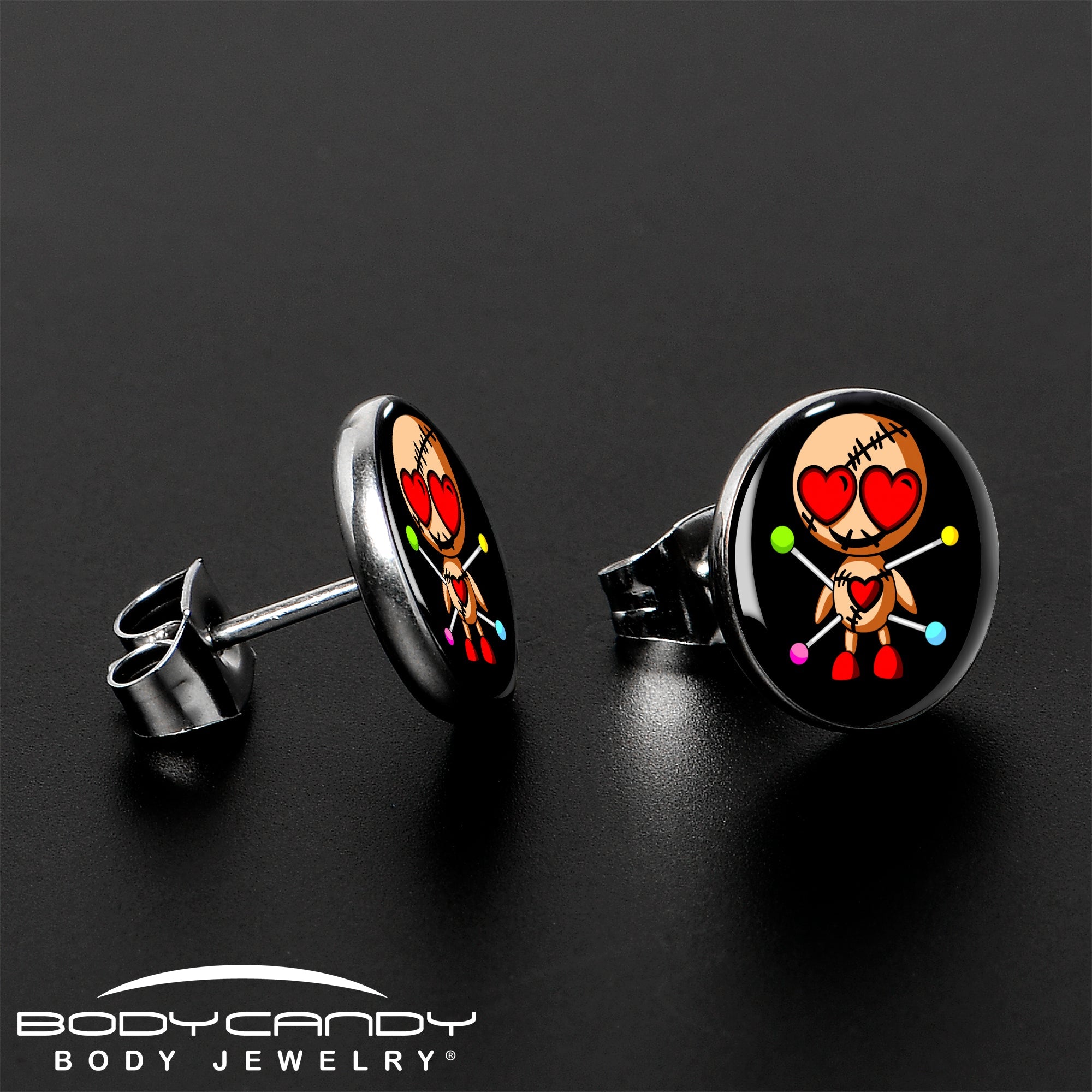 BodyCandy Valentine Heart Voodoo Doll Stud Earrings — lifestyle context