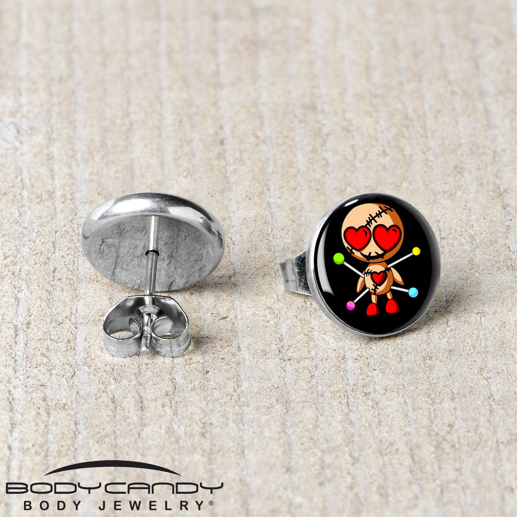 BodyCandy Valentine Heart Voodoo Doll Stud Earrings — back view