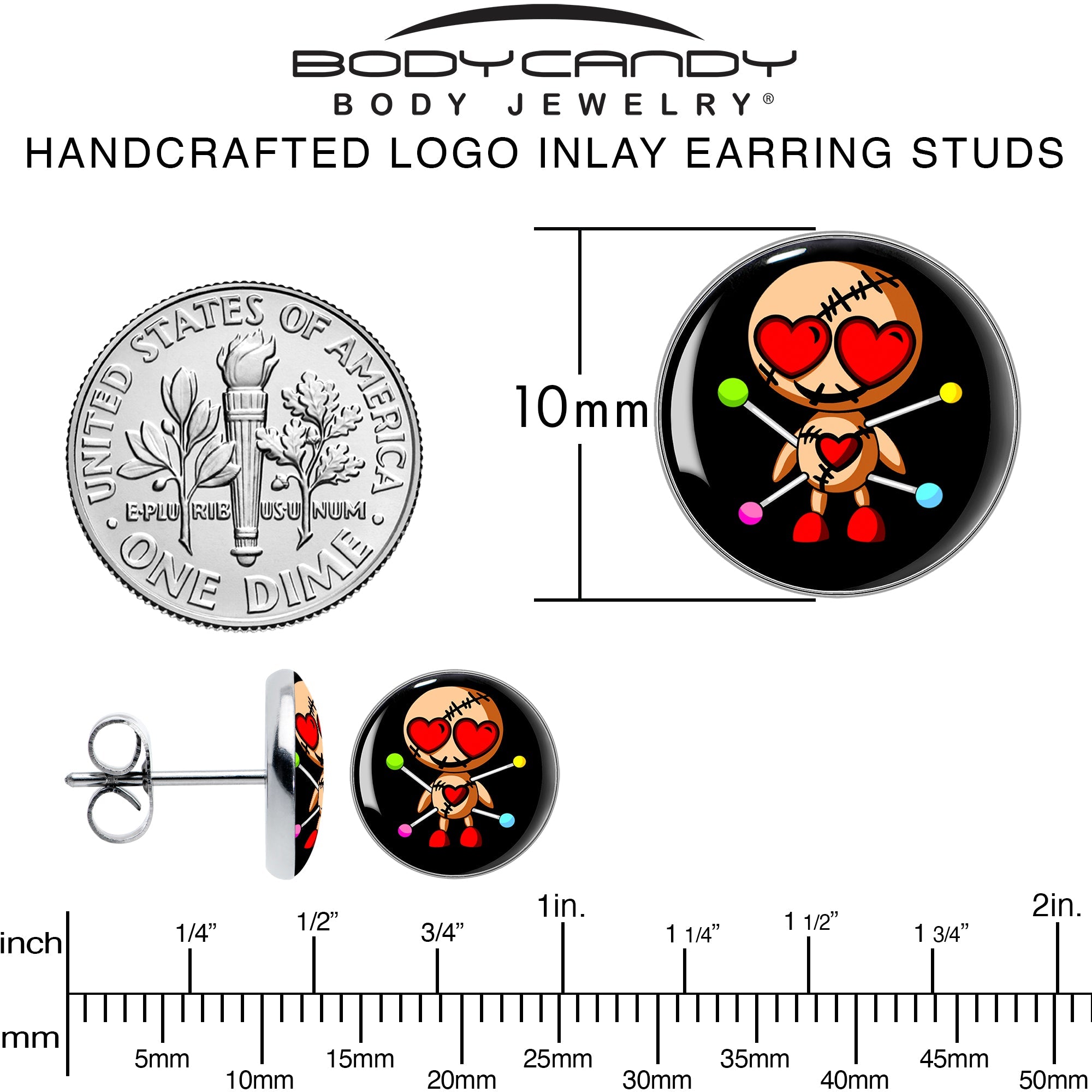 BodyCandy Valentine Heart Voodoo Doll Stud Earrings — alternative angle
