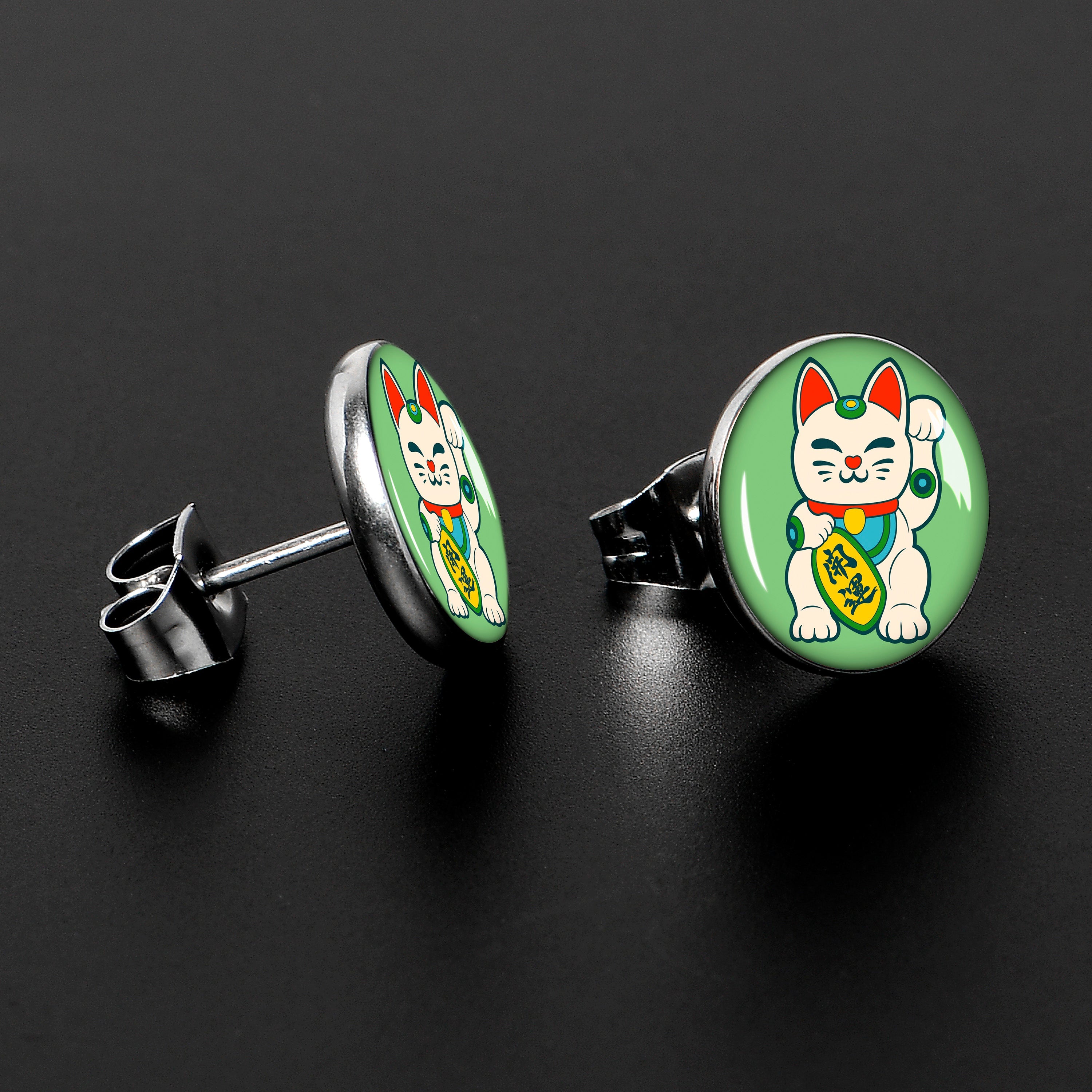 BodyCandy Waving Cat Stud Earrings by Onyx O — lifestyle context