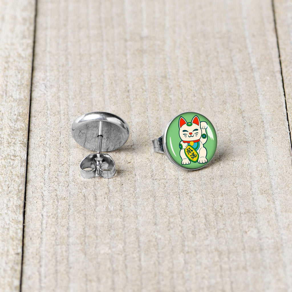 BodyCandy Waving Cat Stud Earrings by Onyx O — back view
