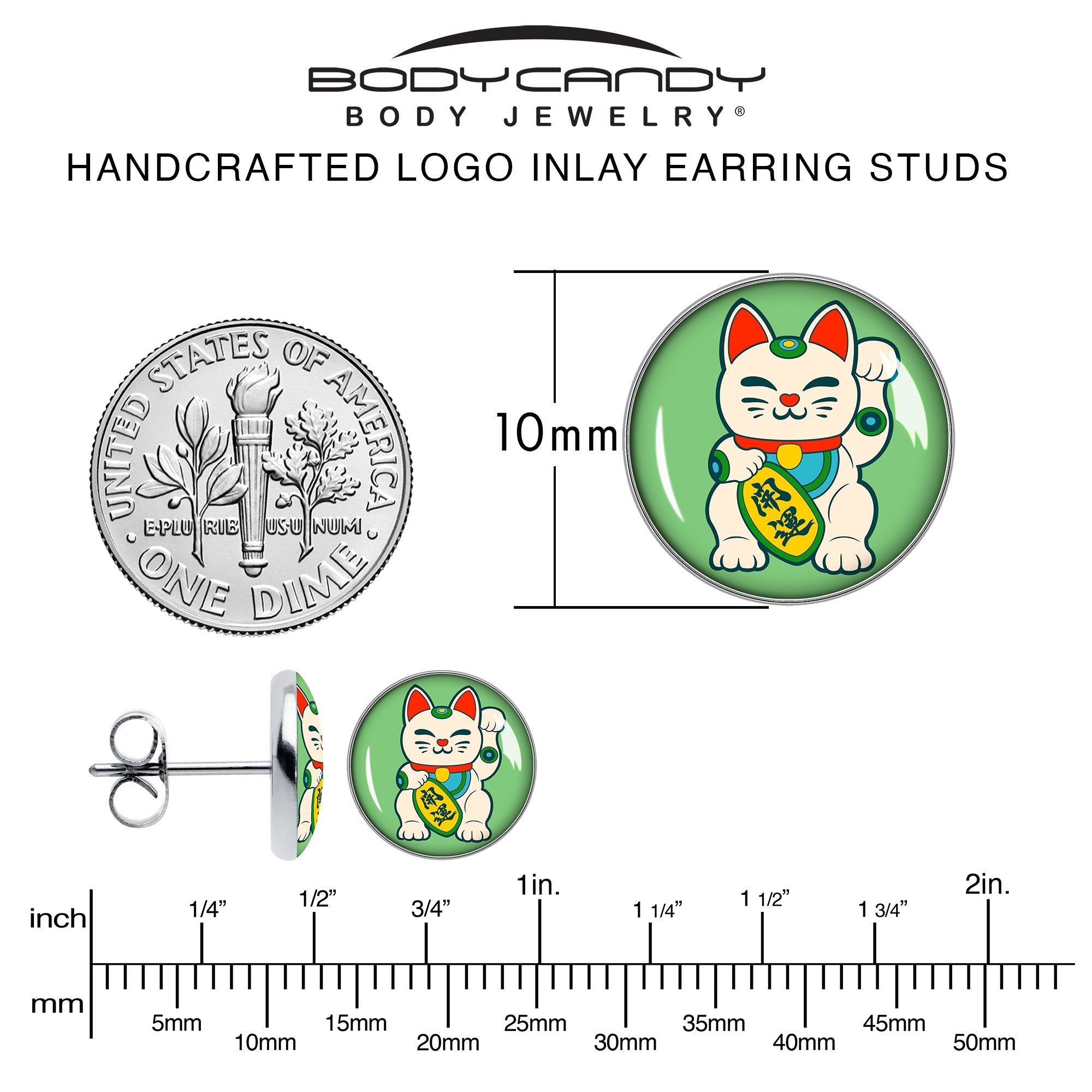 BodyCandy Waving Cat Stud Earrings by Onyx O — alternative angle