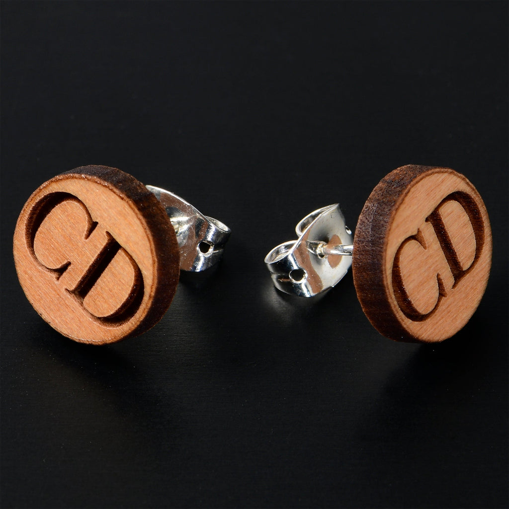 BodyCandy Custom No 1 Earrings Wood Initial Personalized Stud Earrings — detail close-up