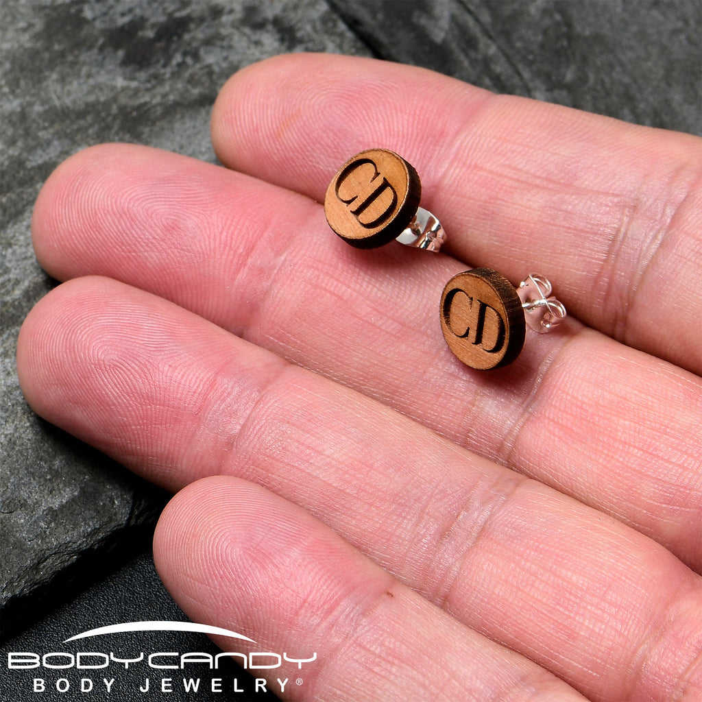 BodyCandy Custom No 1 Earrings Wood Initial Personalized Stud Earrings — side view