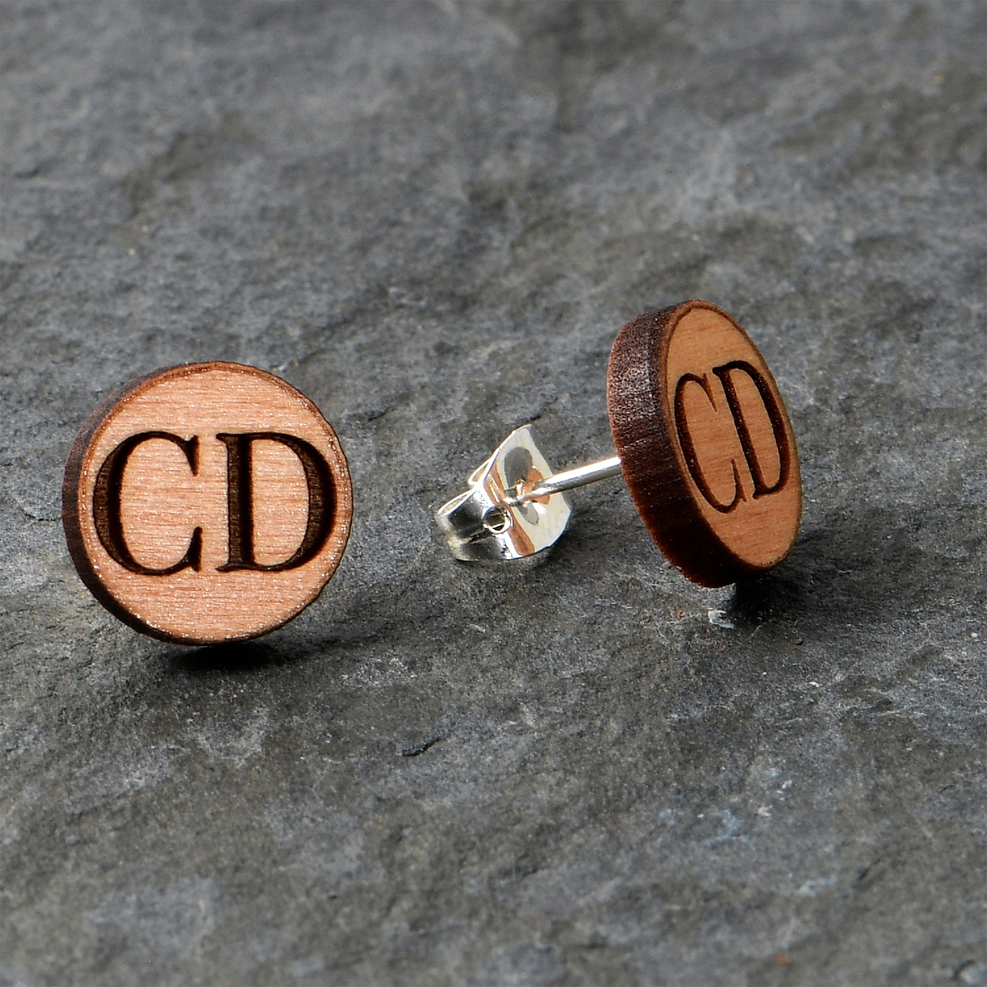 BodyCandy Custom No 1 Earrings Wood Initial Personalized Stud Earrings — alternative angle
