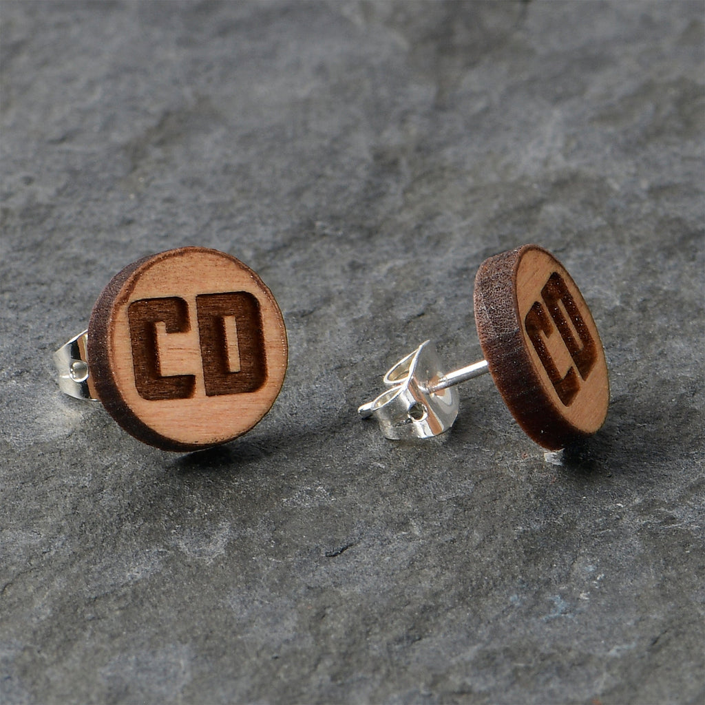 BodyCandy Custom No 2 Earrings Wood Initial Personalized Stud Earrings — alternative angle