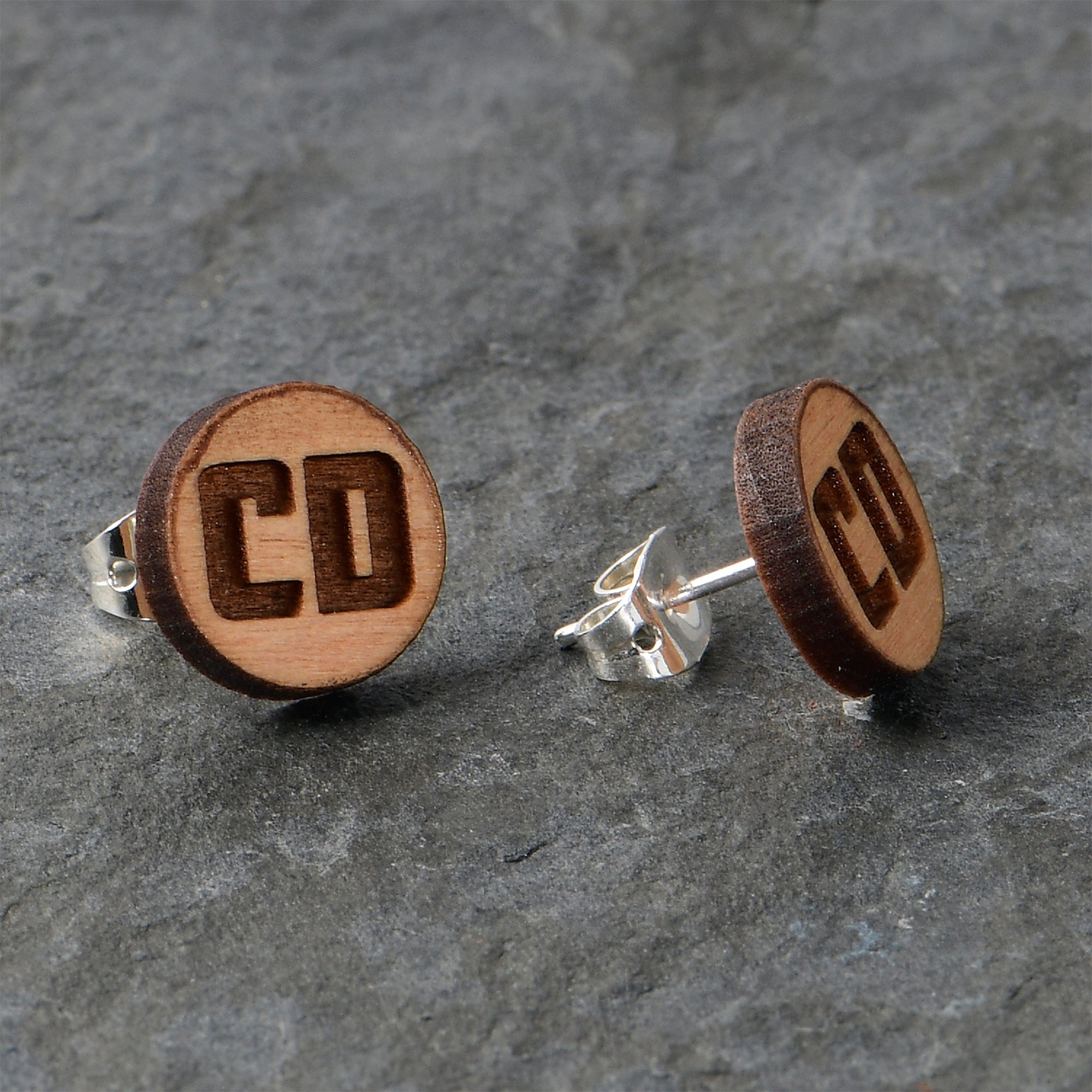 BodyCandy Custom No 2 Earrings Wood Initial Personalized Stud Earrings — alternative angle