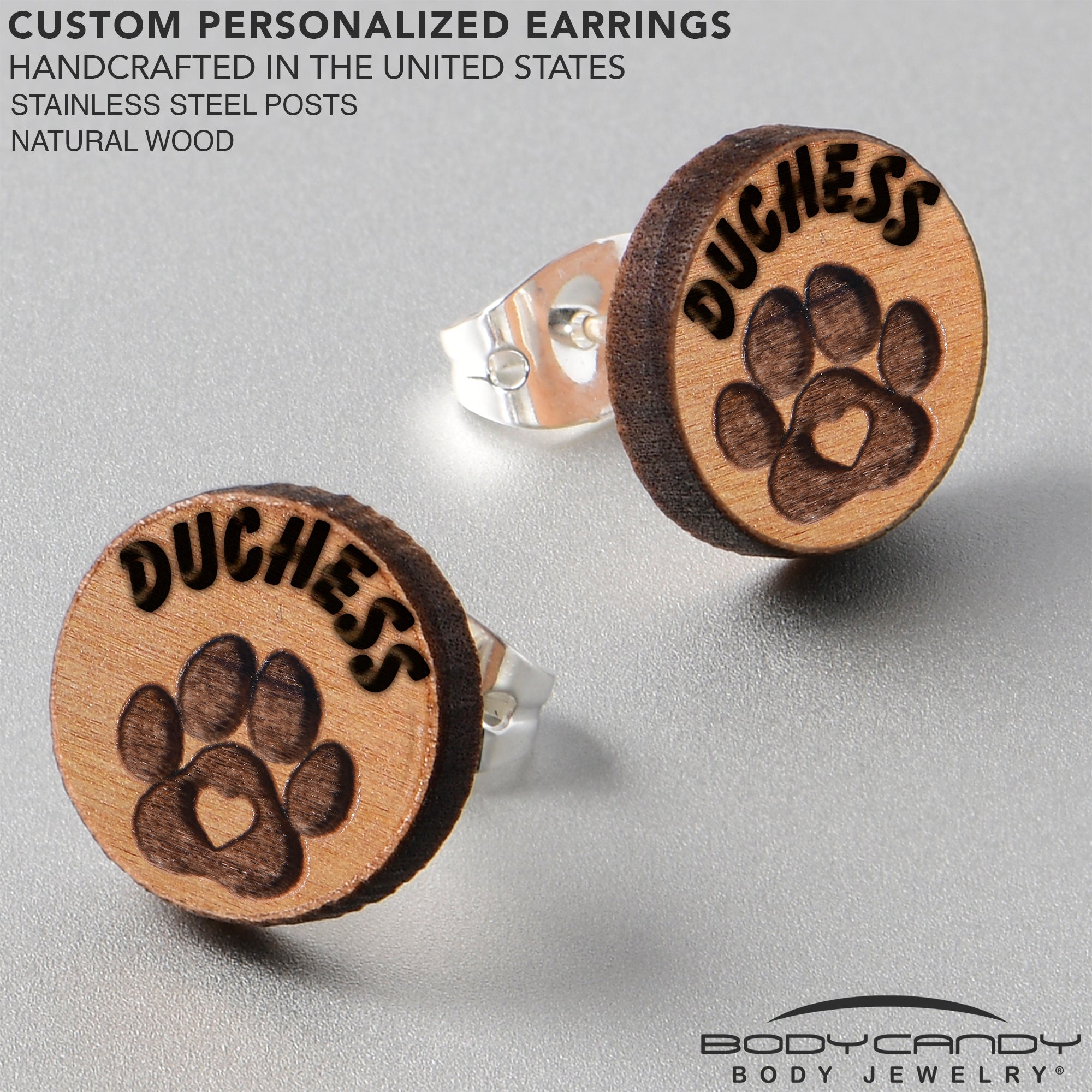 BodyCandy Custom Animal Jewelry Earrings Paw Print Personalized Stud Earrings — lifestyle context