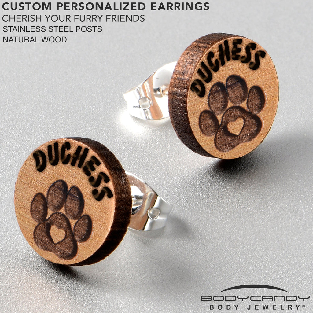 BodyCandy Custom Animal Jewelry Earrings Paw Print Personalized Stud Earrings — size reference