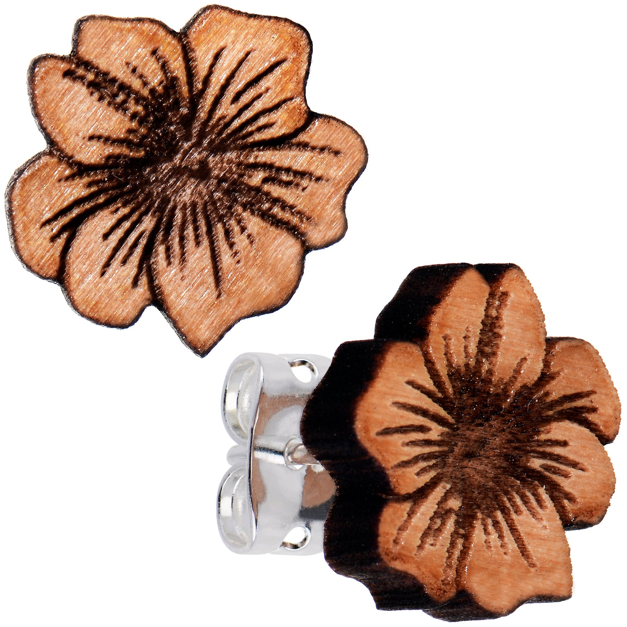BodyCandy Natural Maple Wood Spring Flowers Stud Earrings — main product shot
