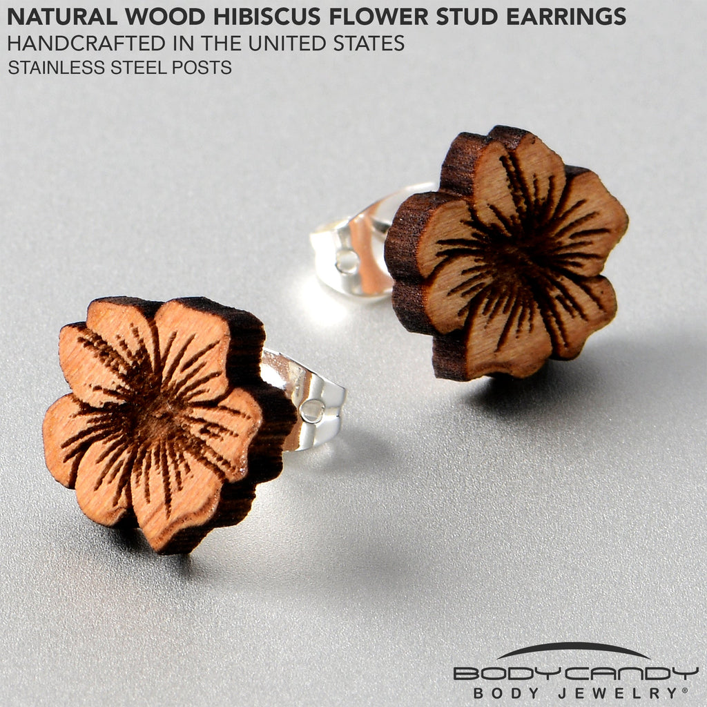 BodyCandy Natural Maple Wood Spring Flowers Stud Earrings — lifestyle context