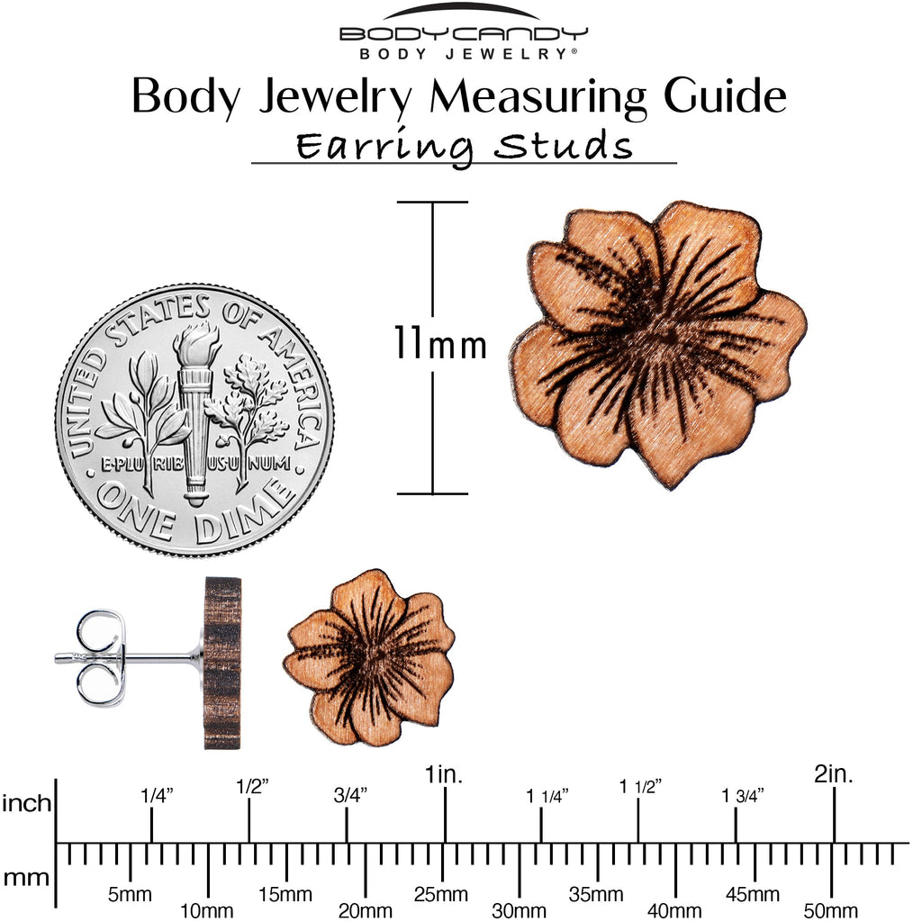 BodyCandy Natural Maple Wood Spring Flowers Stud Earrings — back view