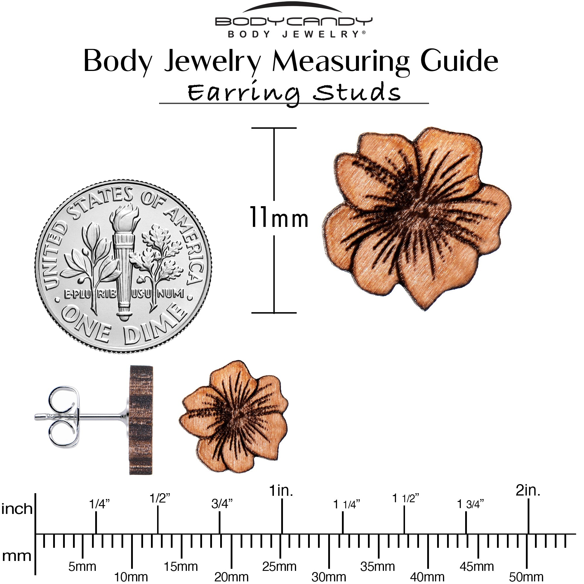 BodyCandy Natural Maple Wood Spring Flowers Stud Earrings — back view