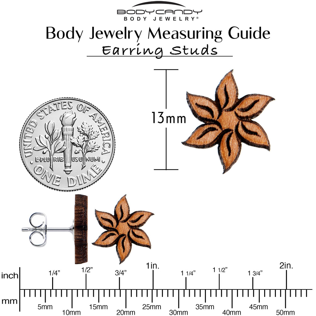 BodyCandy Natural Maple Wood Blooming Flowers Stud Earrings — back view