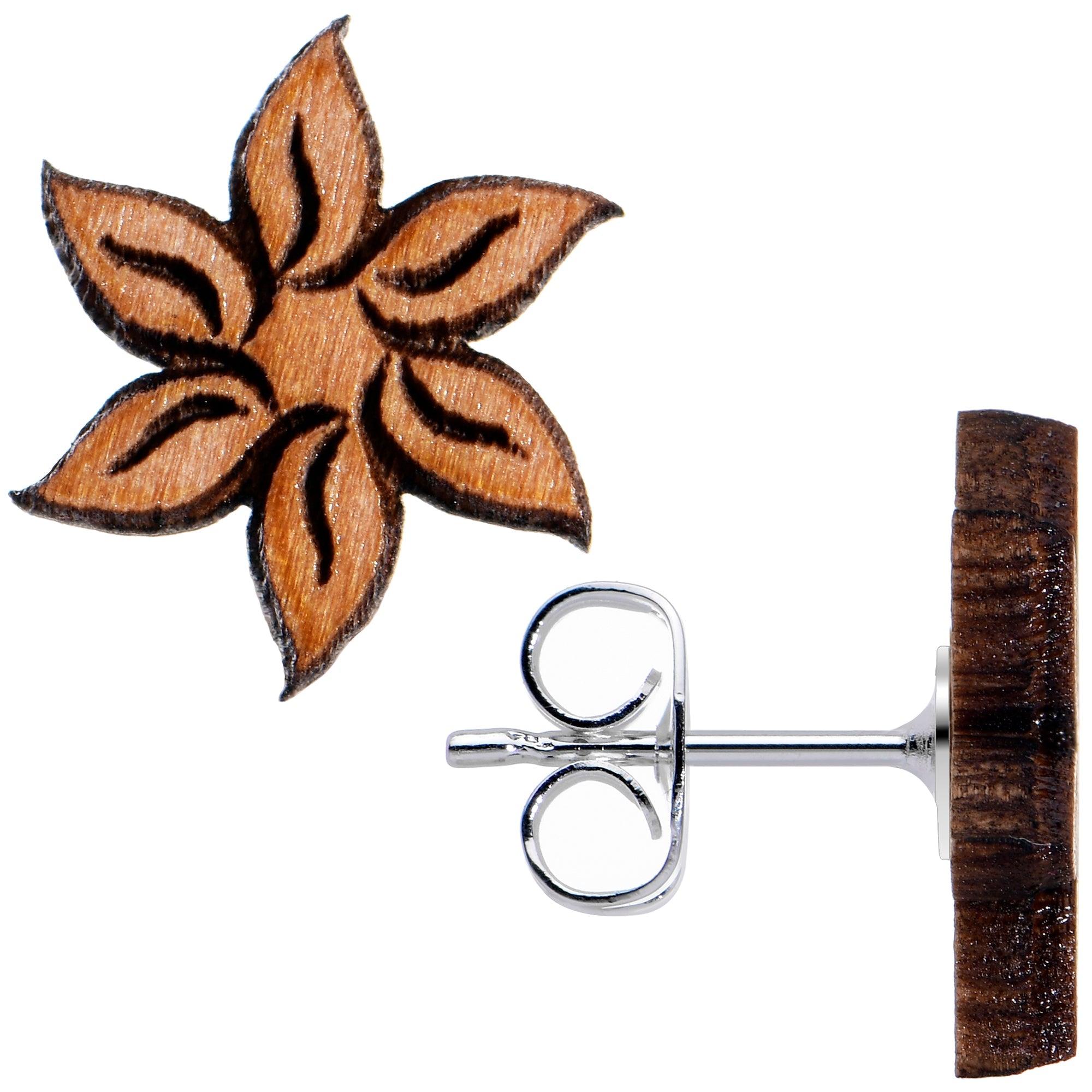 BodyCandy Natural Maple Wood Blooming Flowers Stud Earrings — size reference