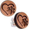BodyCandy Natural Maple Wood Heart Paw Print Stud Earrings — main product shot