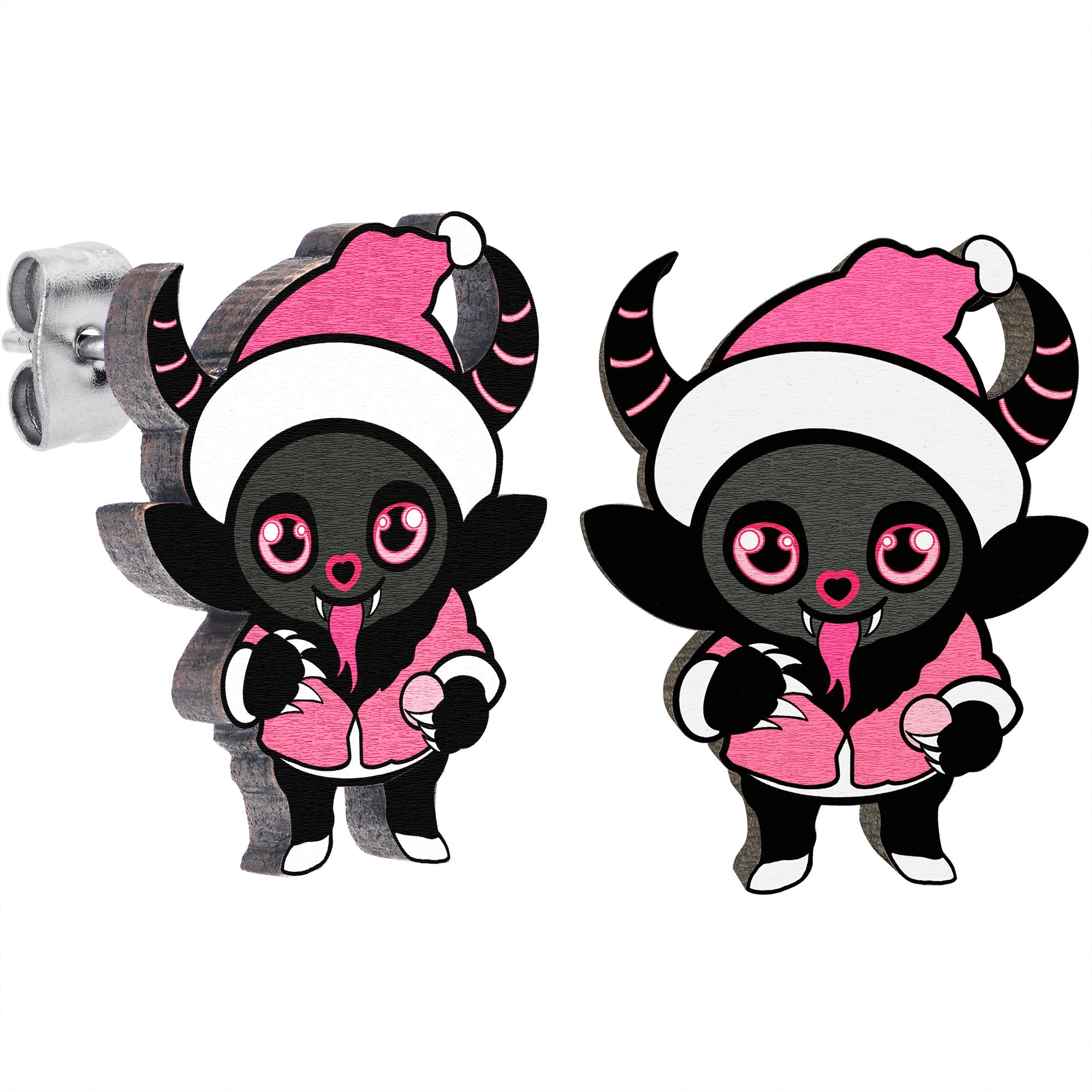 BodyCandy Handmade Wooden Krampus Cutie Holiday Christmas Stud Earrings by Onyx O — main product shot