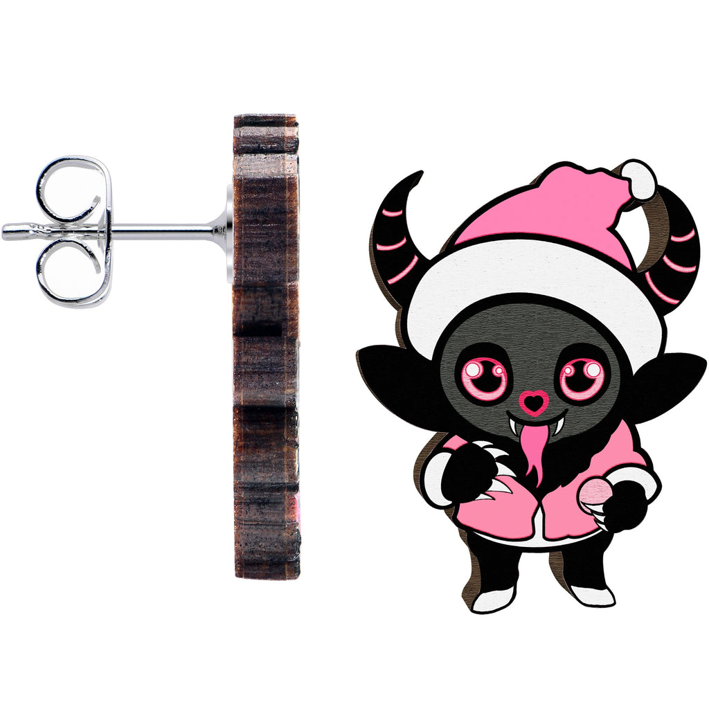 BodyCandy Handmade Wooden Krampus Cutie Holiday Christmas Stud Earrings by Onyx O — lifestyle context
