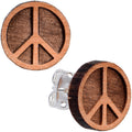 BodyCandy Natural Maple Wood Peace Sign Symbol Stud Earrings — main product shot