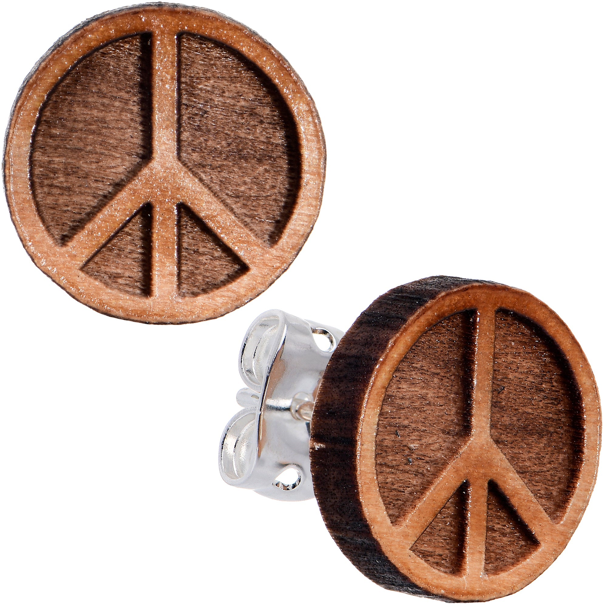 BodyCandy Natural Maple Wood Peace Sign Symbol Stud Earrings — size reference