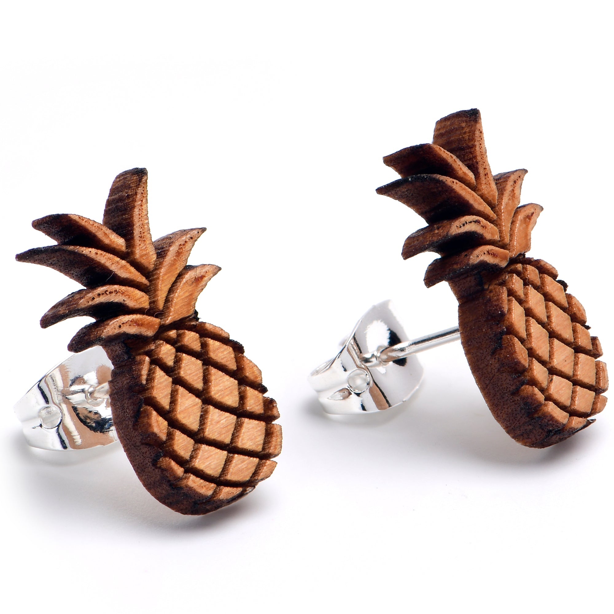 BodyCandy Natural Maple Wood Pineapple Stud Earrings — main product shot