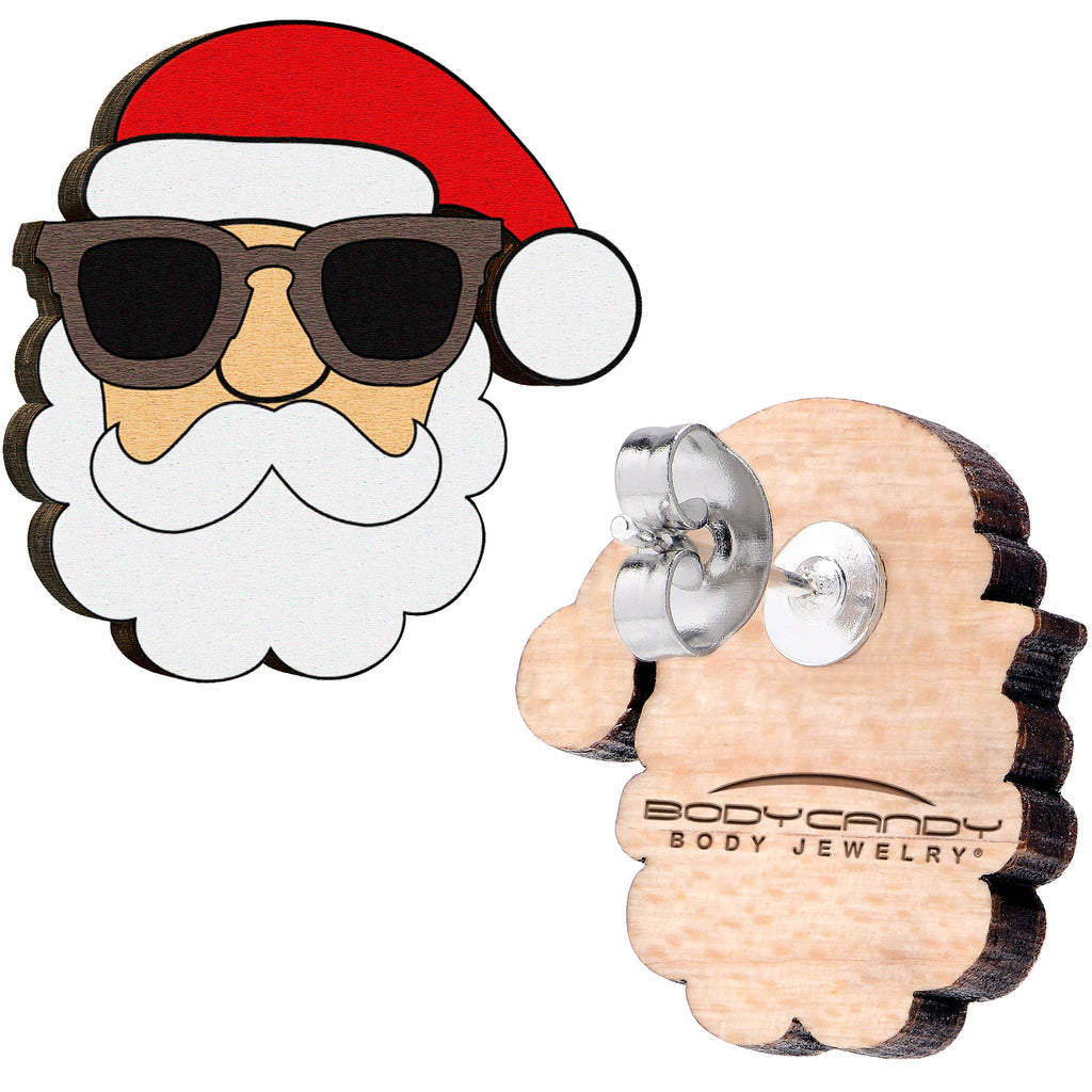BodyCandy Handmade Wooden Santa Claus Holiday Christmas Stud Earrings by Onyx O — side view