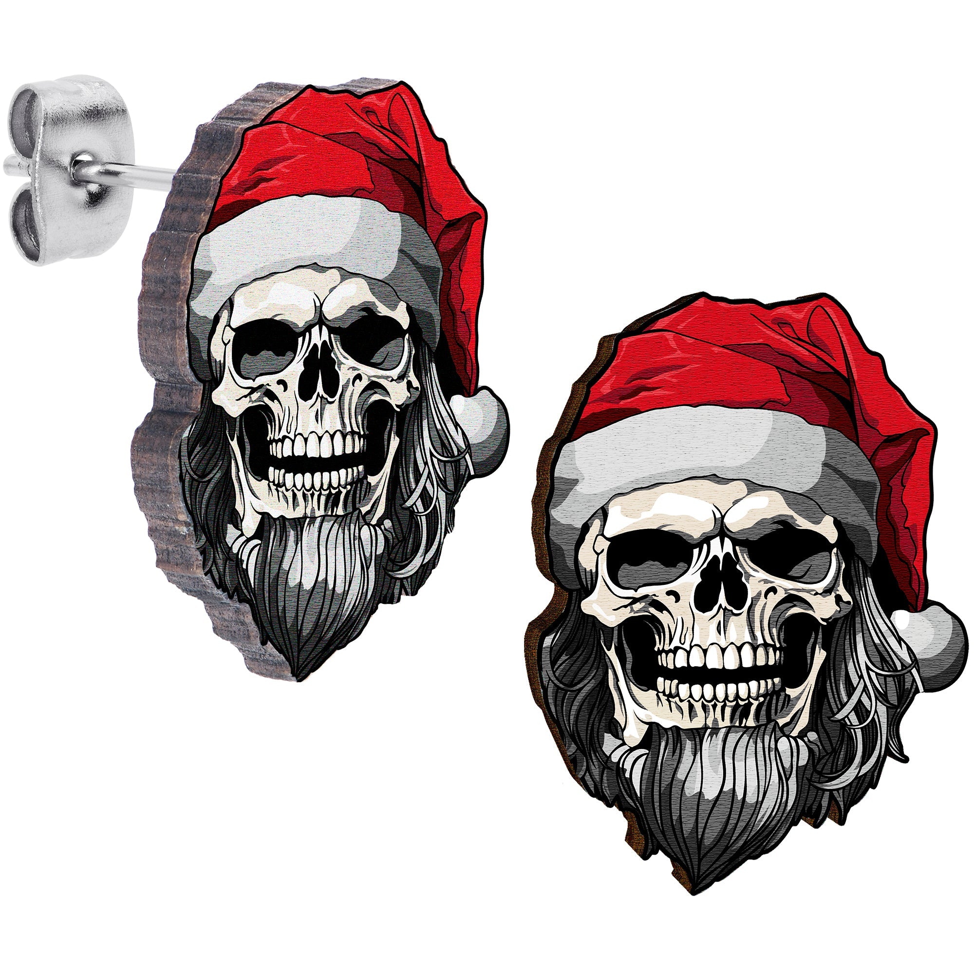 BodyCandy Handmade Wooden Skeleton Claus Holiday Christmas Stud Earrings by Onyx O — main product shot
