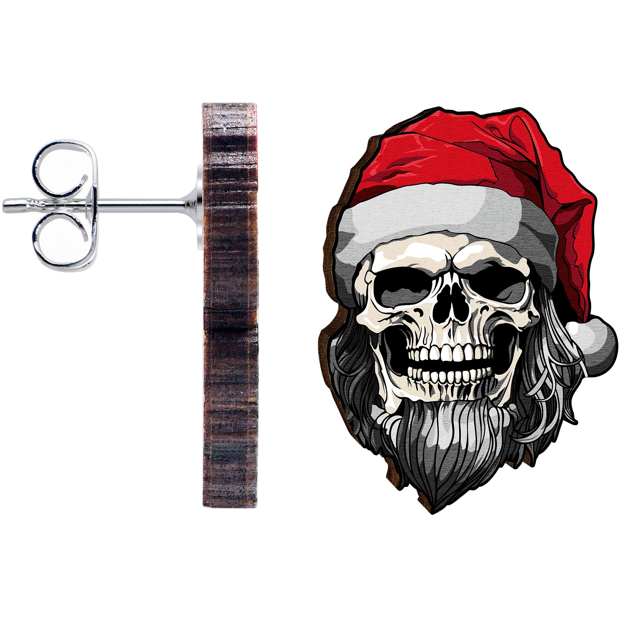 BodyCandy Handmade Wooden Skeleton Claus Holiday Christmas Stud Earrings by Onyx O — lifestyle context