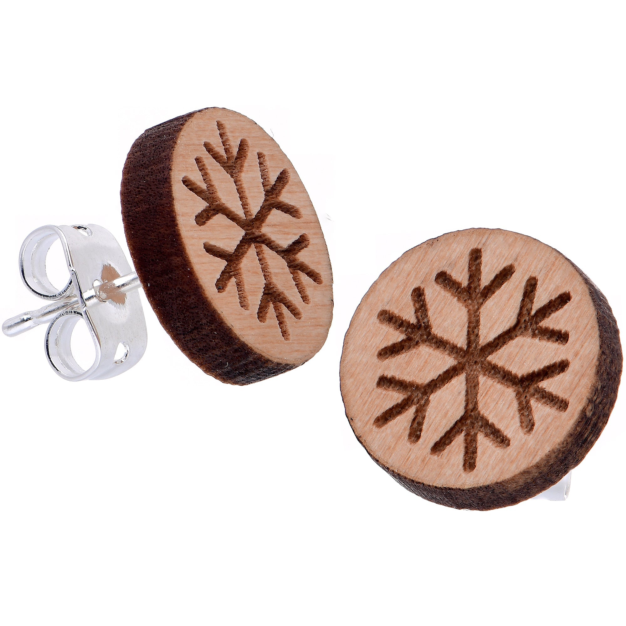 BodyCandy Natural Wood Holiday Snowflake Stud Earrings — main product shot